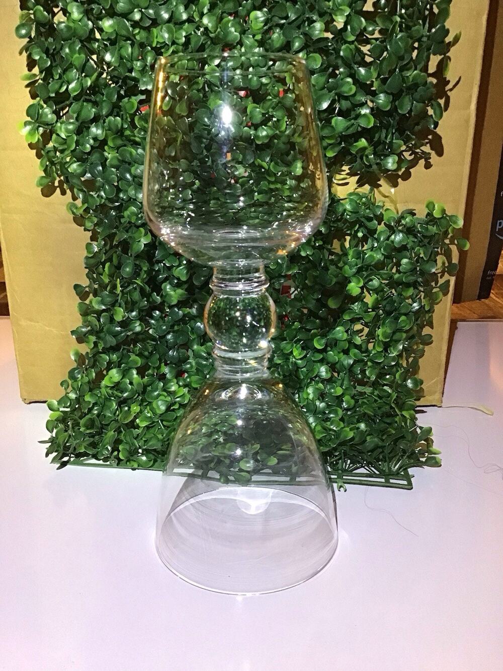 Vintage Hand Blown Double Ended Wine Goblet Clear Glass Unique 10 Inch Barware